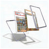 A clear protective case shown disassembled on a white background, with a framed card inside and transparent outer panels floating around it. The card features a colorful illustrated cover with the title 'Salvatore' and a grading label at the top.