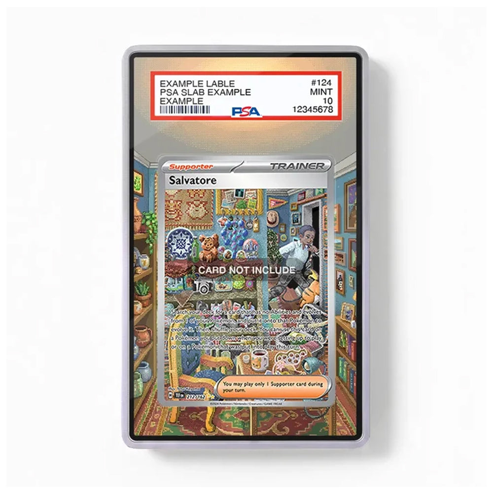 A PSA graded collectible card slab containing a Salvatore supporter card, shown against a clean white background. The top label indicates PSA branding and grading details.