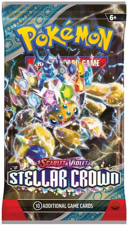 Pokémon trading card game pack featuring 'Scarlet & Violet: Stellar Crown'.