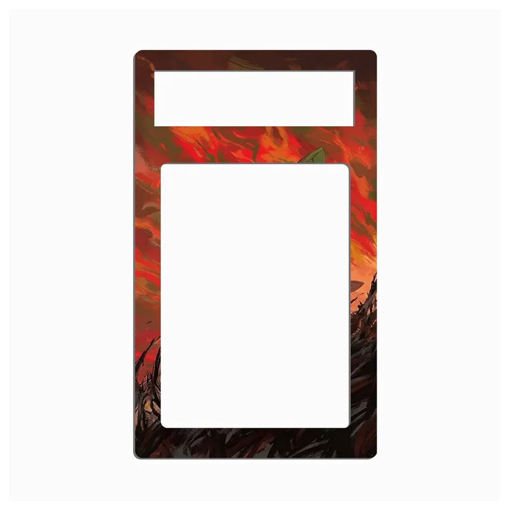 A rectangular light switch plate cover featuring a fiery red, orange, and dark brown abstract landscape design, shown on a plain white background.