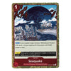 A collectible trading card titled 'Seaquake' from The Four Emperors / Whitebeard Pirates set, featuring an illustration of a massive wave crashing over a shipyard with whitebeard pirates aboard, set against a gold-patterned card border.