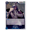 A single trading card featuring Sengoku from the anime Naruto, with character art, text boxes, and game mechanics printed on it. The card has a white border with blue and black design elements and the name Sengoku at the bottom.