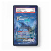 A PSA graded sample trading card slab showing a blue Pokémon card with a red PSA label at the top, photographed against a plain white background.