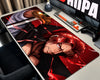 Shanks One Piece anime gaming mouse pad featuring crimson red hair, a piercing red eye, a dark pirate outfit, and red lightning effects.