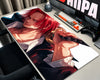 Shanks One Piece anime gaming mouse pad featuring red hair, a dark pirate outfit, and a sword against a clean white background.