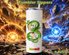 White tumbler sipper featuring a detailed green Shenron dragon design with a Dragon Ball Z logo, displayed against a dramatic blue-and-orange lightning battle background.