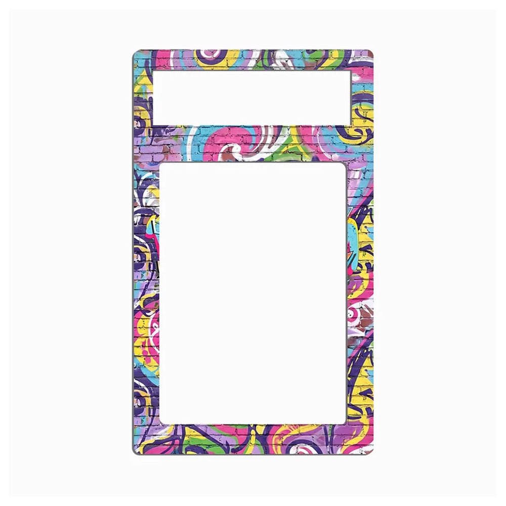 A rectangular phone case with a colorful, fiery graphic border and a blank white center cutout, shown against a plain white background.