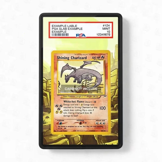 Shining Charizard trading card in a protective frame with PSA label