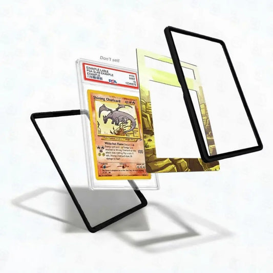 Trading card with protective cover on a white background