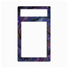 A rectangular decorative plate or cover with a galaxy nebula print in purple, blue, and black, featuring two cutouts on a plain white background.