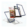 Three transparent acrylic card protectors with dark blue borders are shown floating around a graded sample card on a clean white background.