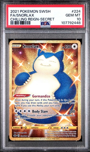 Pokémon trading card featuring Snorlax with a PSA grading label on top.