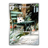 A Pokémon trading card featuring the character CorfeRay sitting on a green bench in a forest setting, with Japanese text and game stats printed on the card.