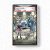 Pokémon trading card in a protective case on a white background