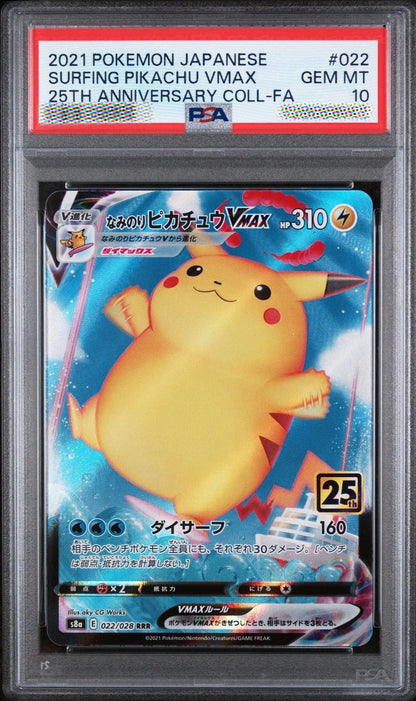 Surfing Pikachu VMAX 2021 PSA 10 Gem Mint 022/028 S8a 25th Anniversary Japanese Pokémon Full Art Card