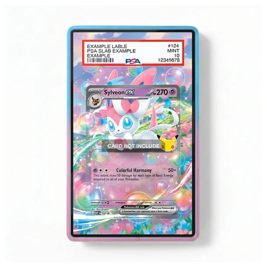 A colorful Pokémon trading card shown upright against a plain white background. The card features a pastel rainbow design with pink, blue, and purple tones, and includes visible text such as 'Sylveon EX' and 'Colorful Harmony.