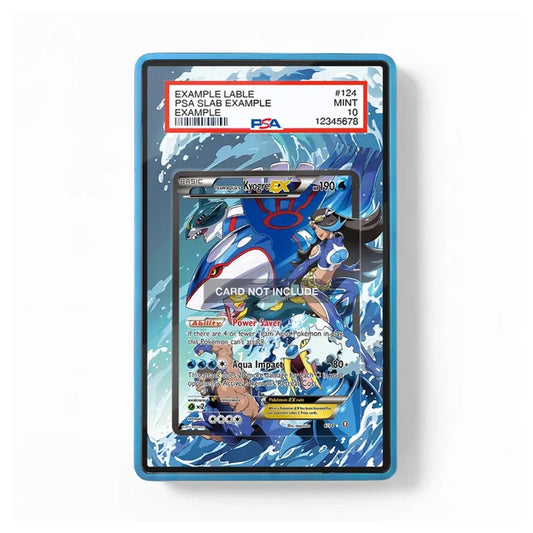 A PSA graded protective slab containing a Pokémon trading card, shown against a plain white background. The slab has a blue border and a white header card with red and black text.