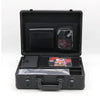 Black protective case with compartments on a white background