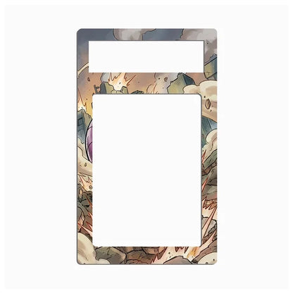 A rectangular decorative plate or frame insert with rounded corners, featuring an illustrated border of small cartoon-like characters and a large blank white center cutout, shown on a plain light gray background.