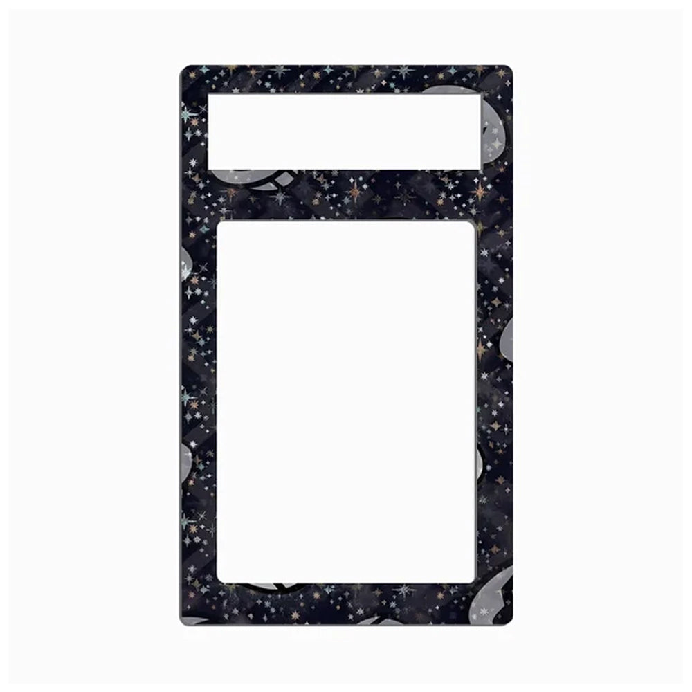 A decorative rectangular frame or plate with a black and gray galaxy pattern, featuring a smaller horizontal slot at the top and a larger vertical slot in the center, shown on a plain white background.