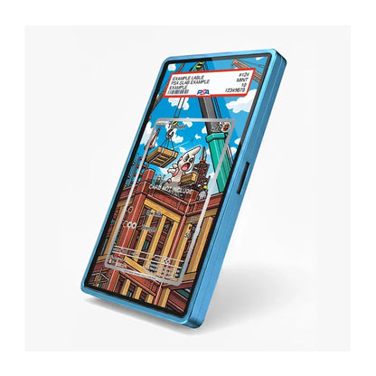 A blue protective phone case with a vintage comic book style illustration of a rabbit on a rooftop, featuring a PSA authentication sticker at the top, shown on a light gray background.