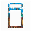 A rectangular wall plate cover featuring a colorful cartoon-style illustration of a construction site with cranes, blue sky, and clouds, shown on a plain white background.