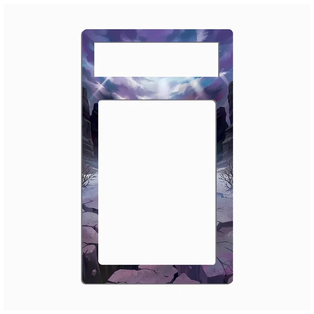 A decorative double-slice picture frame with an anime-style illustration of a dramatic purple and blue sky over rocky cliffs, shown on a solid white background.