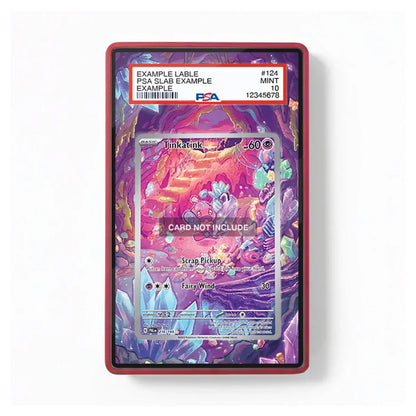 A red PSA slab containing a holographic Pokéball Tinkatink trading card, shown against a clean white background. The slab has a white label at the top with PSA branding and grading details.