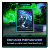 TitanShield Platinum Grade card holder with a card featuring a character in a fantasy setting.