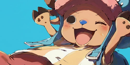 Animated character with a happy expression against a blue background