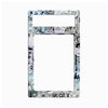 A protective frame or bezel cover for an iPad, featuring a black and white comic book panel pattern with various illustrated characters and speech bubbles, shown on a plain white background.