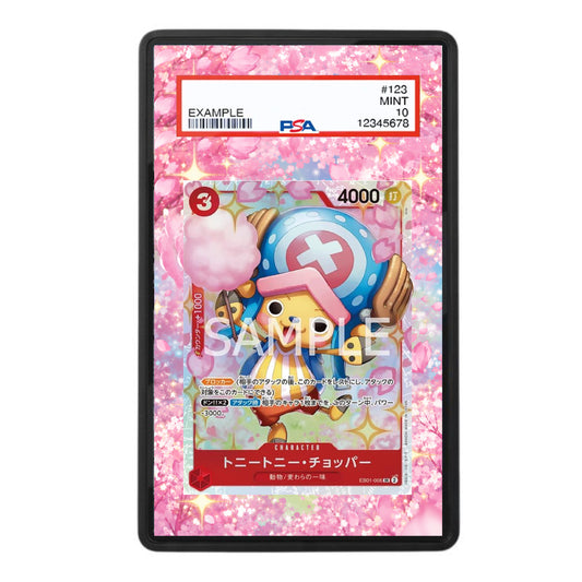 A PSA-verified Pokémon TCG trading card featuring the character Toniton·Chōp·ér (#123 MINT). The card is displayed inside a black protective case with a pink glittery cherry blossom border.