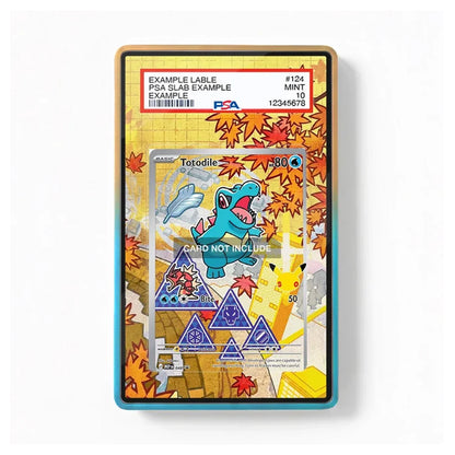 A collectible PSA grading slab containing a Pokémon Totehdie card, shown against a clean white background. The slab features a colorful autumn leaf pattern border and a white PSA label at the top indicating a mint condition, graded 10.