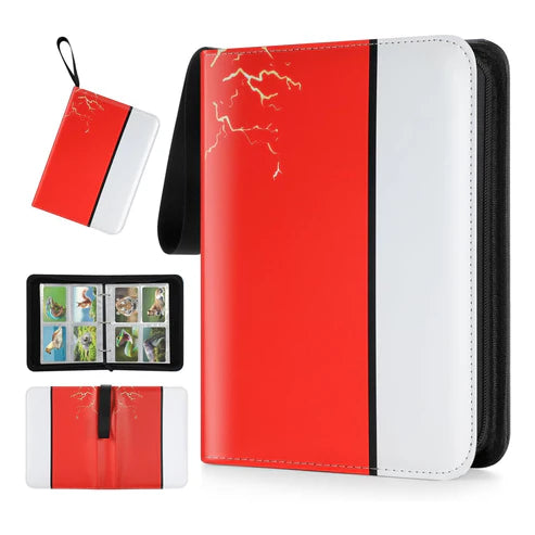 Trading Card Binder, 4 Pocket 400 Cards Holder with 50 Removable Sleeves Display Storage Collector Album Compatible with Pokemon Cards TCG Game Football Sports Cards Red