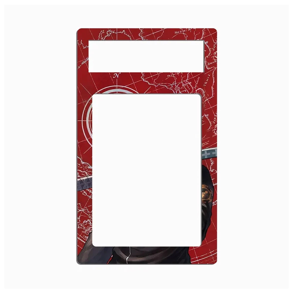 A decorative rectangular wall plate cover featuring a red map background with white line details, a large blank white center cutout, and a small illustrated character at the bottom right.