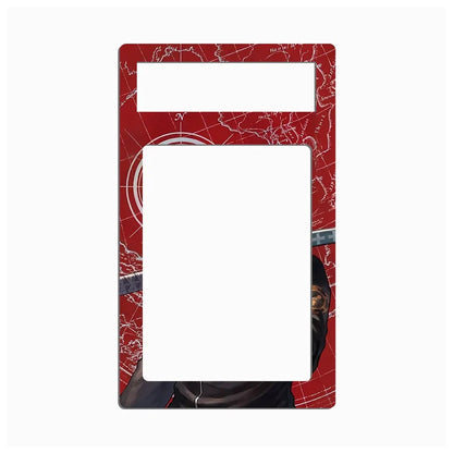 A decorative rectangular wall plate cover featuring a red map background with white line details, a large blank white center cutout, and a small illustrated character at the bottom right.