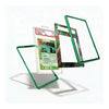 Three transparent acrylic card protectors with green edges are shown floating against a white background, with one protector displaying a graded Pokémon card inside.