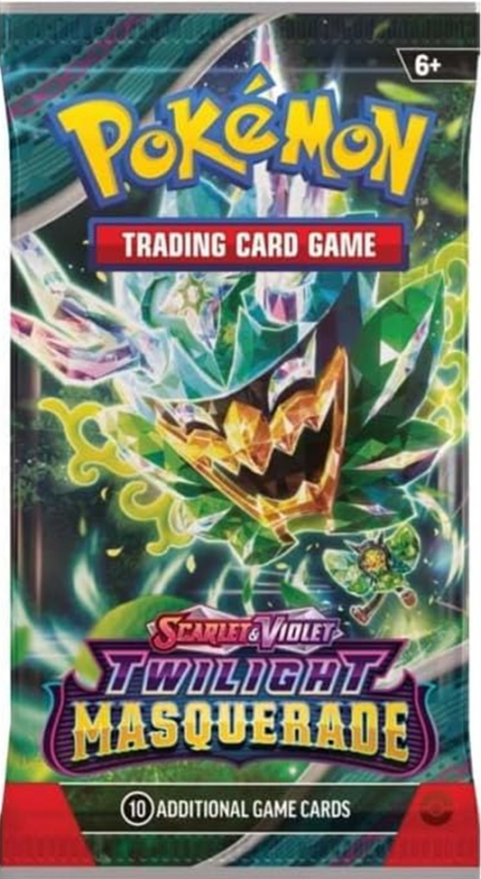 Pokémon Trading Card Game pack featuring Charizard and Vaporeon with 'Twilight Masquerade' text.