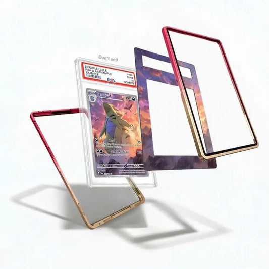 Card with a dragon design and protective red border on a white background