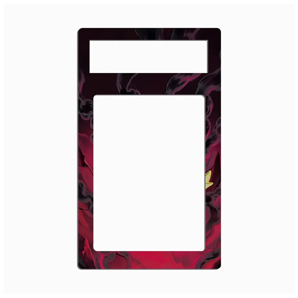 A rectangular phone case or decorative frame with a marbled design in deep red, black, and burgundy, featuring a small gold accent on the right side, shown on a plain white background.