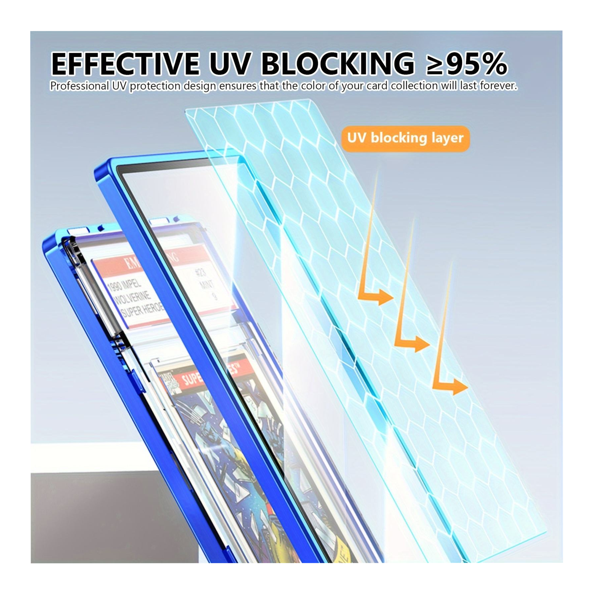 Phone case with UV blocking layer and text indicating effectiveness