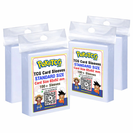 Two packs of PokéTCG card sleeves with visible branding and product details.