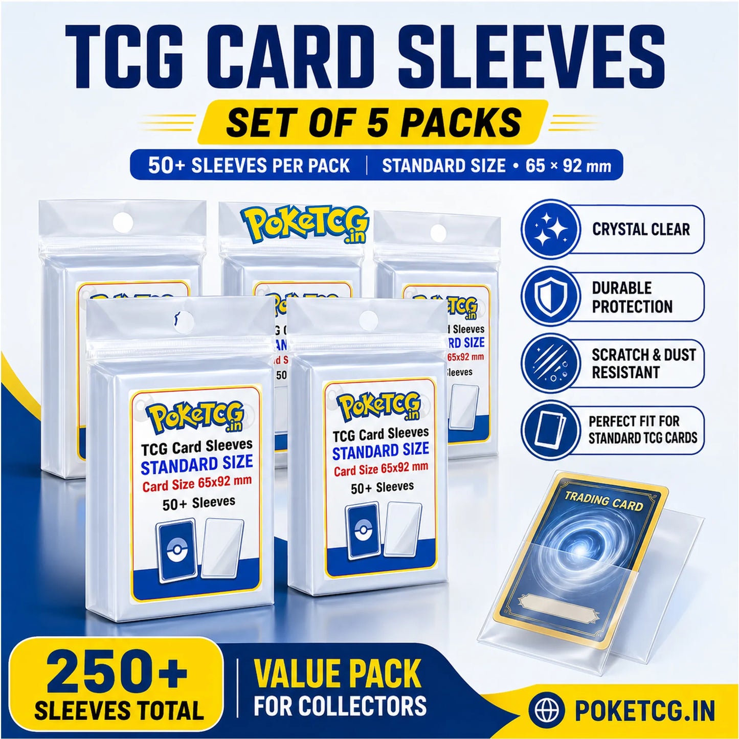 Ultra Clear Card Sleeves – 50+ Standard Size Protectors (Set of 5)