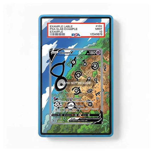 A PSA graded sample trading card inside a blue protective slab, shown against a clean white background. The slab includes a clear label with PSA branding and grading details.