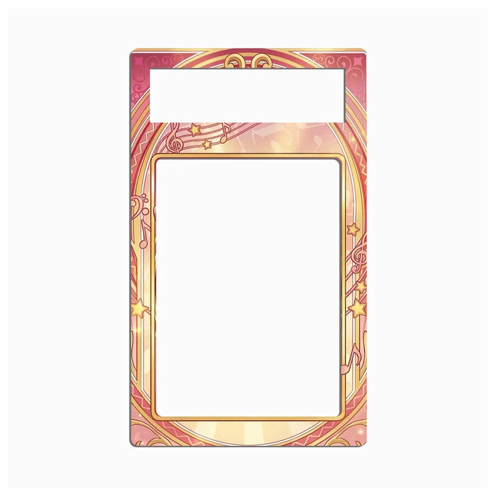 A decorative rectangular card frame or picture placeholder with ornate pink, gold, and cream border details and a blank white center area, shown on a plain white background.