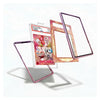 A set of three transparent protective card sleeves with pink and gold metallic borders, shown floating around a graded Samye comic book in a plastic holder on a white background.