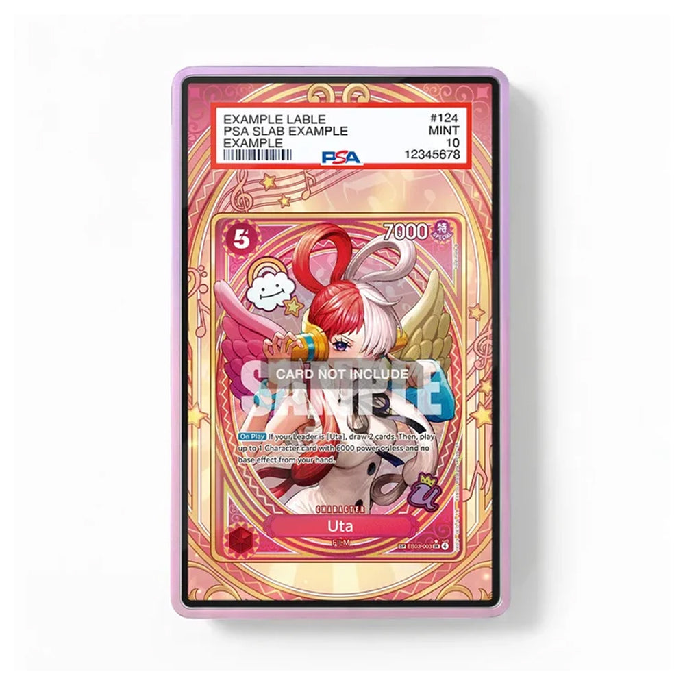 A PSA graded collectible trading card in a clear protective slab with a pink border, showing an illustrated character card labeled 'Uta' and '2000+' with a visible PSA grading label at the top.