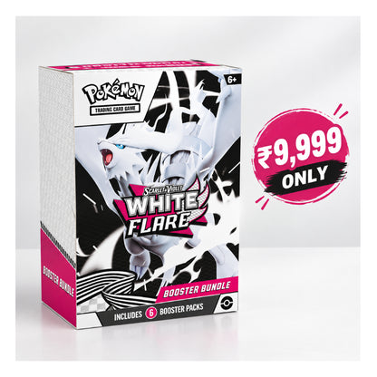 Pokémon Trading Card Game Serenity Dawn White Flare Booster Bundle box shown on a light gray background with a pink price badge reading '¥9,999 ONLY' to the right.