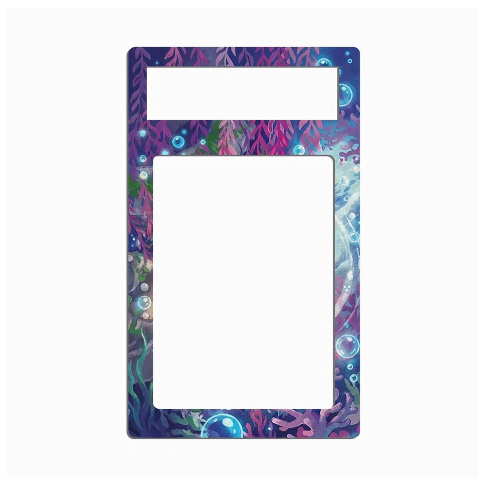 A decorative rectangular frame or plate insert with a colorful underwater coral and sea plant pattern in purple, blue, and pink, shown on a plain white background.