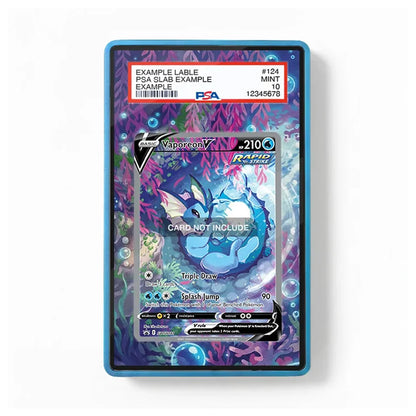 A collectible PSA graded slab containing a Vaporeon card from the Pokémon TCG, shown against a plain white background. The slab has a translucent blue border, and the inner card features a colorful underwater illustration of Vaporeon.